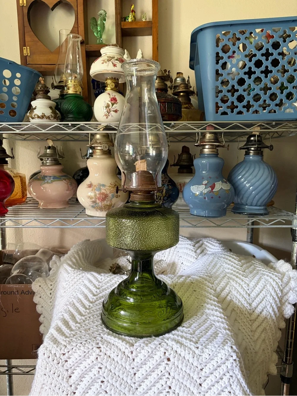 Vintage Green Depression Glass Oil Lamp - Decorative Home Accent